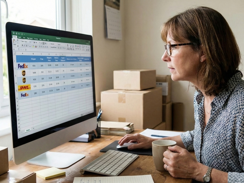 Business owner comparing shipping quotes on a computer