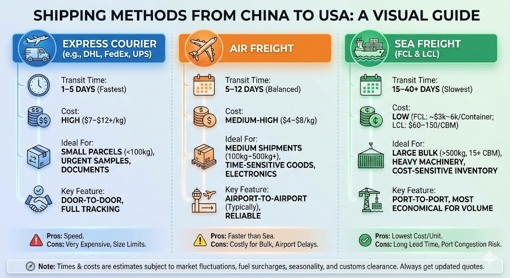 Comparison of shipping methods from China to USA