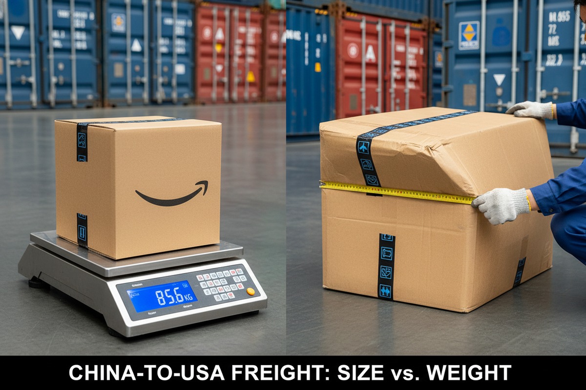Comparison between actual weight and volumetric weight for China to USA shipping (ID#2)