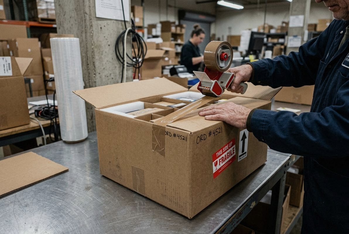 Packing fragile products from China using bubble wrap and corrugated boxes (ID#2)