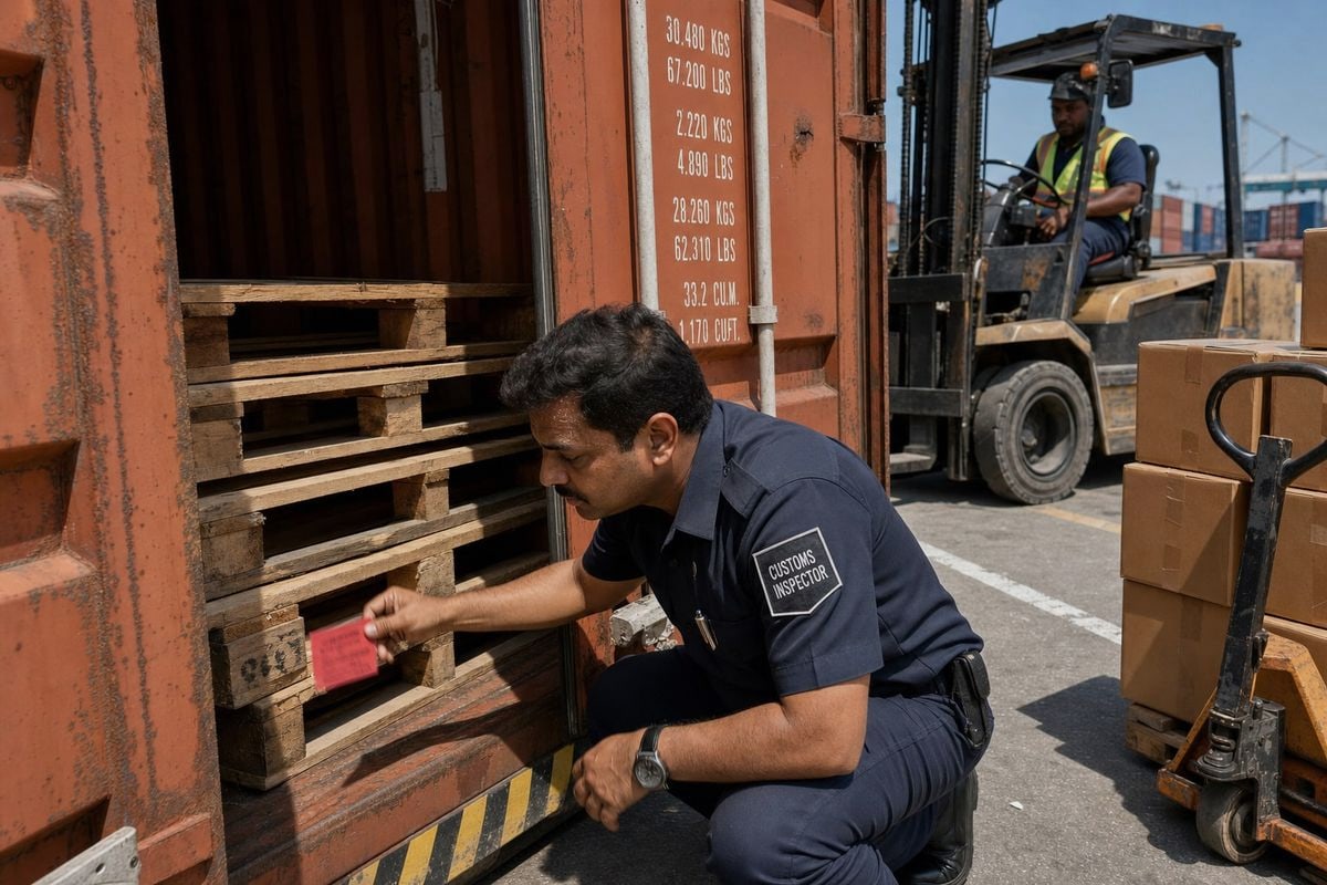 Customs rejecting fumigation-stamped wood pallets due to illegible marks or pest signs (ID#3)