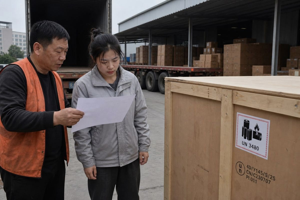 Combined Container Shipping Forklift and lithium battery loaded together safely in one ocean freight container (ID#4)