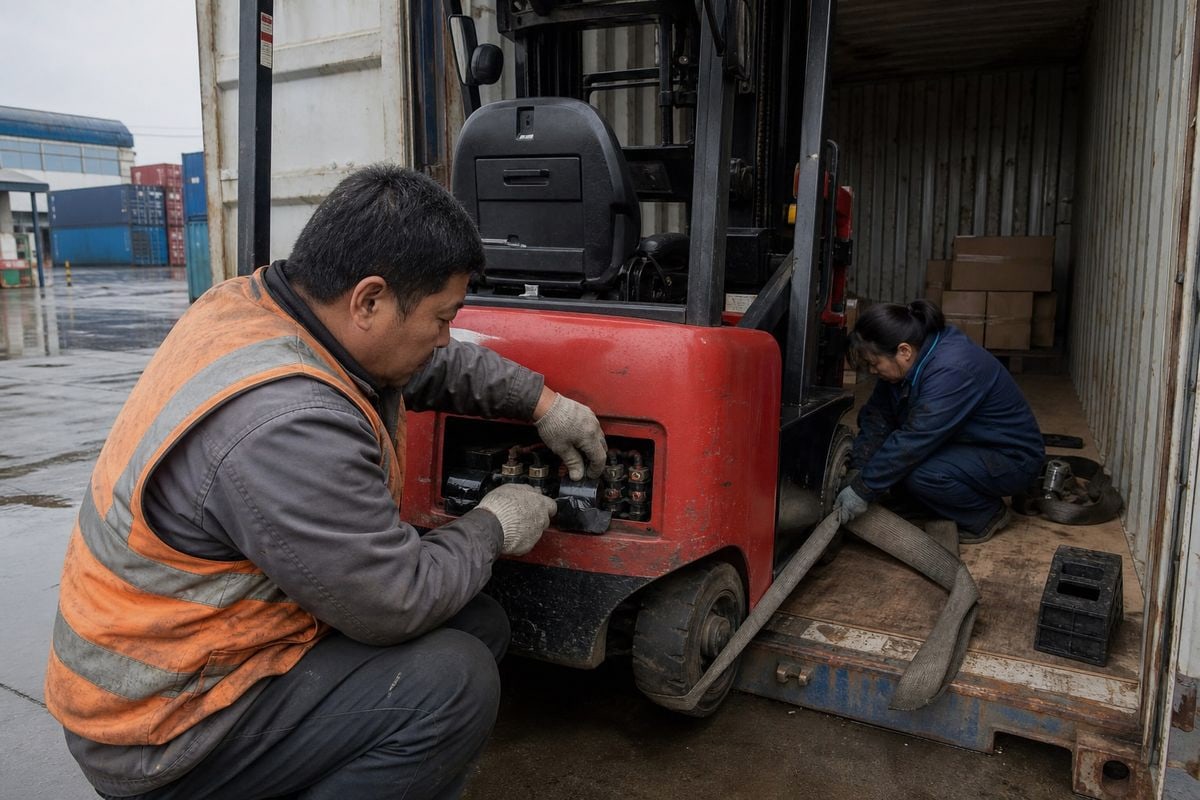 Safety risks like acid leakage and thermal runaway when shipping forklifts with batteries attached (ID#3)