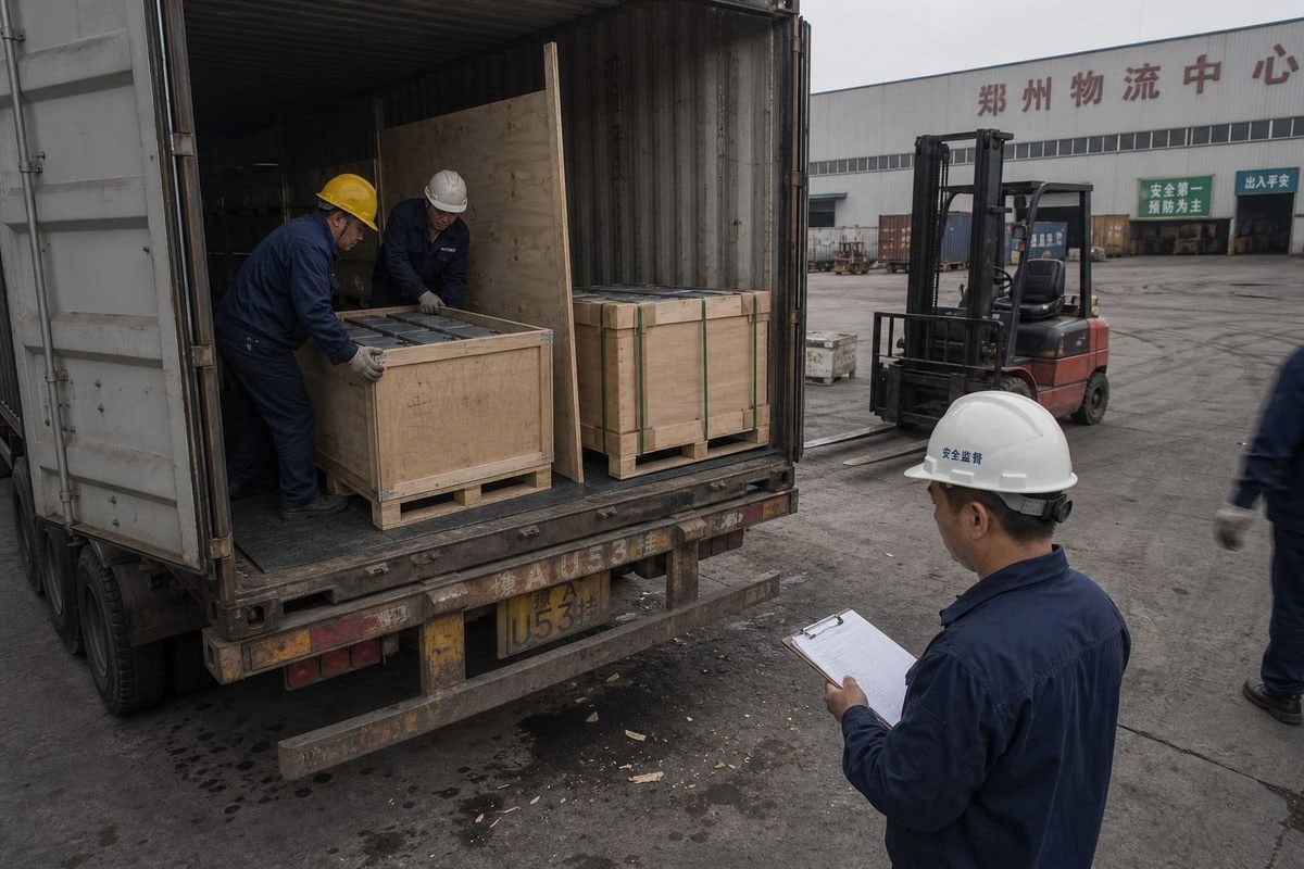 Mixed Battery Container Shipping Lead-acid and lithium-ion forklift batteries packed together in one shipping container (ID#3)