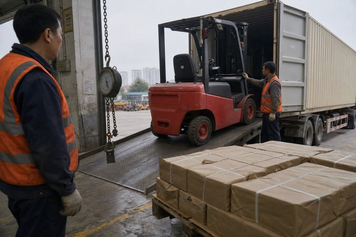 Forklift weight affects container freight cost per unit through payload limits and surcharges (ID#2)