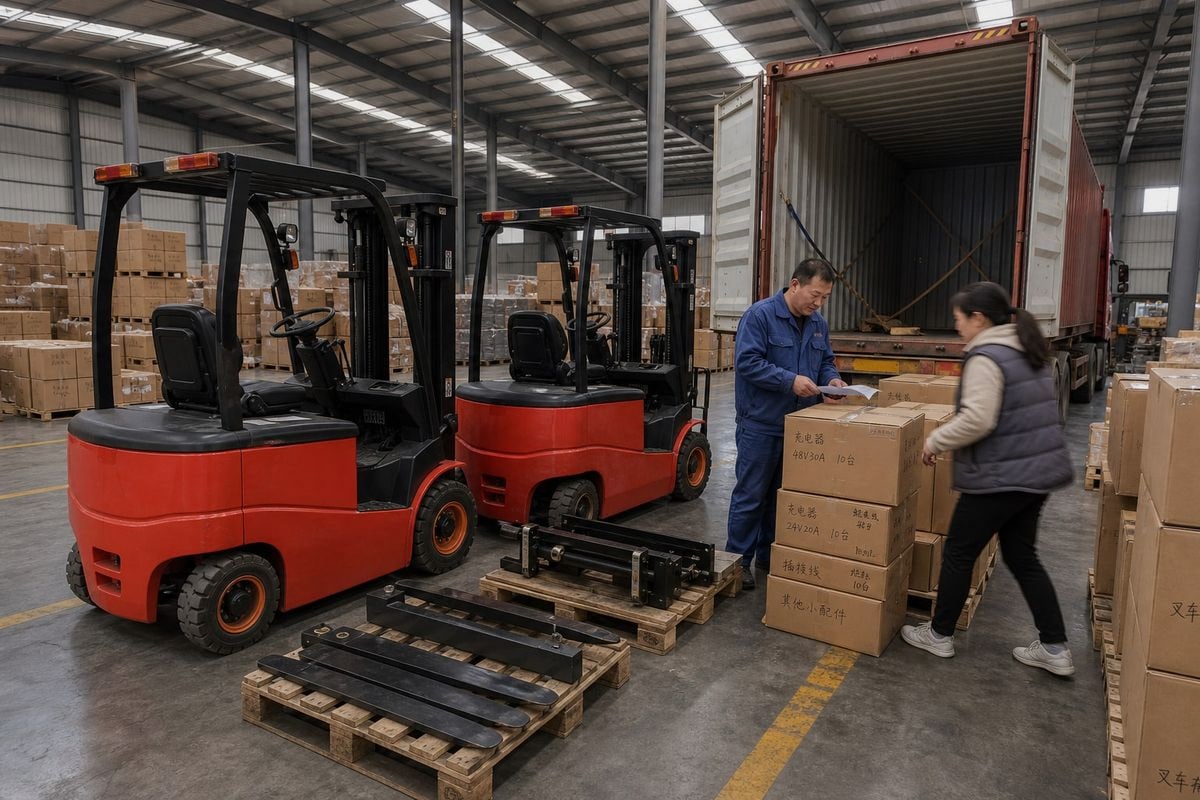 How to secure forklift forks inside container if left attached (ID#5)