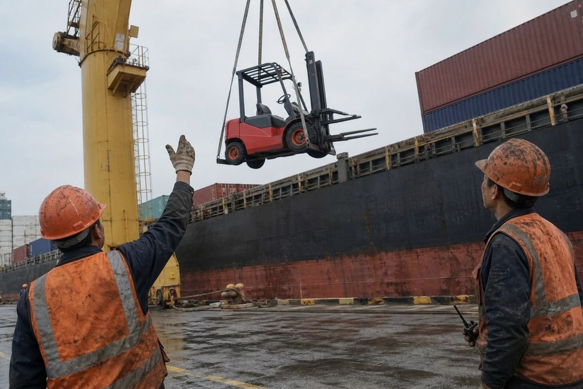 Incoterms Comparison Guide Diagram explaining FOB, CIF, and DDP differences for forklift shipments under Incoterms 2020 (ID#2)
