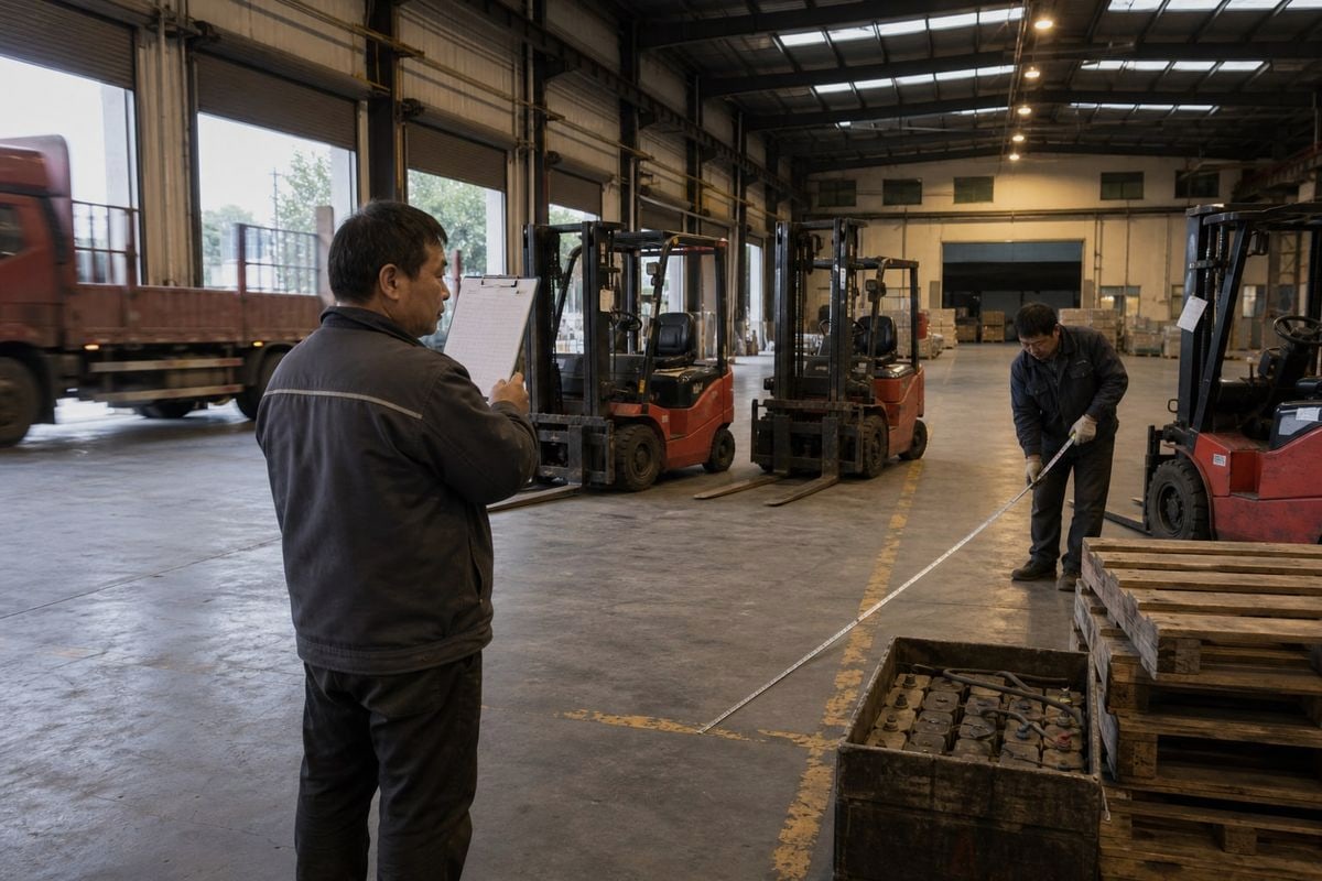 Warehouse layout showing space planning for consolidating multiple forklift shipments from China (ID#2)