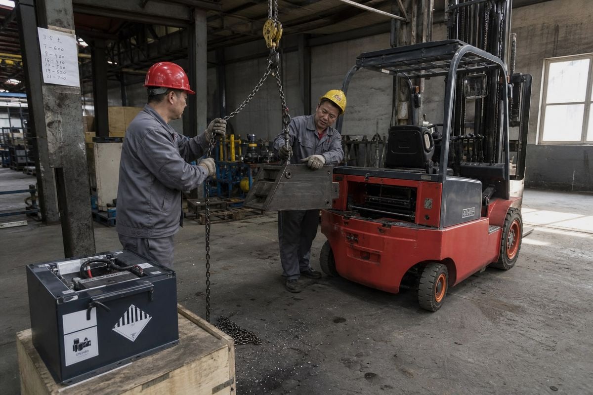Shipping lead-acid and lithium forklifts together in one properly segregated FCL container (ID#4)